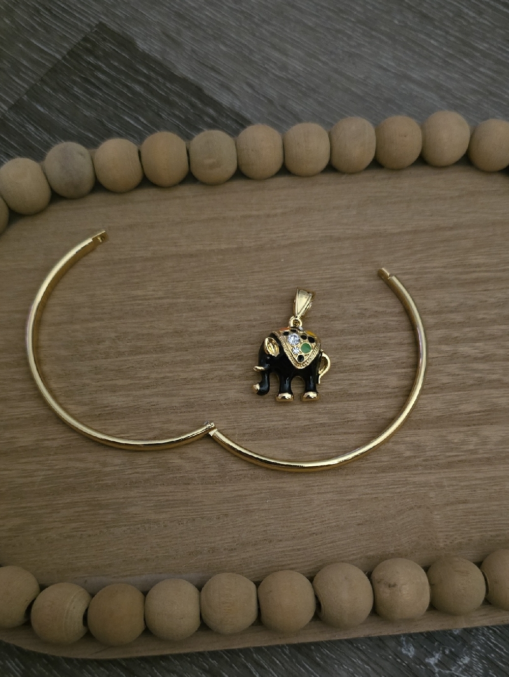 Gold-Tone Black Elephant Pendant Necklace - Unbranded
